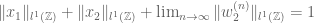 \|x_1\|_{l^1({\Bbb Z})} +  \|x_2\|_{l^1({\Bbb Z})} + \lim_{n \to \infty} \|w^{(n)}_2\|_{l^1({\Bbb Z})} = 1