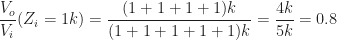 \begin{aligned} \displaystyle \frac{V_o}{V_i}(Z_i=1k) &= \frac{(1+1+1+1)k}{(1+1+1+1+1)k} = \frac{4k}{5k} = 0.8\\[0.5em] \end{aligned} 