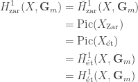 \begin{aligned}H^1_\mathrm{zar}(X,\mathbf{G}_m) & =\check{H}^1_\mathrm{zar}(X,\mathbf{G}_m)\\ &=\mathrm{Pic}(X_\mathrm{Zar})\\ &=\mathrm{Pic}(X_\mathrm{\acute{e}t})\\ &=\check{H}^1_\mathrm{\acute{e}t}(X,\mathbf{G}_m)\\ &=H^1_\mathrm{\acute{e}t}(X,\mathbf{G}_m)\end{aligned}