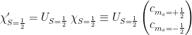 \chi_{S=\frac{1}{2}}'=U_{S=\frac{1}{2}} \ \chi_{S=\frac{1}{2}} \equiv U_{S=\frac{1}{2}} \begin{pmatrix} c_{m_s=+\frac{1}{2}} \\ c_{m_s=-\frac{1}{2}} \end{pmatrix}