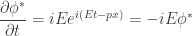 \dfrac{\partial \phi^*}{\partial t}=iE e^{i(Et-px)}=-iE\phi^*