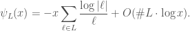 \displaystyle\psi_L(x)= -x \sum_{\ell \in L} \frac{\log \vert \ell\vert}{\ell} +O(\# L \cdot\log x).