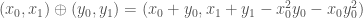 \displaystyle{(x_0,x_1) \oplus (y_0, y_1) = (x_0+y_0, x_1+y_1 - x_0^2 y_0 - x_0 y_0^2)}