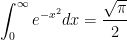 \displaystyle{\int_0^{\infty} e^{-x^2} dx=\cfrac{\sqrt{\pi}}{2}}