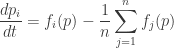 \displaystyle{ \frac{d p_i}{d t} = f_i(p) - \frac{1}{n} \sum_{j = 1}^n f_j(p) } 