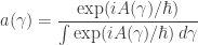 \displaystyle{ a(\gamma) = \frac{\exp(i A(\gamma)/\hbar)}{\int  \exp(i A(\gamma)/\hbar) \, d \gamma}} 