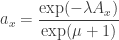 \displaystyle{ a_x = \frac{\exp(-\lambda A_x)}{\exp(\mu + 1)} } 