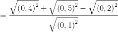 \displaystyle =\frac{\sqrt{{{\left( 0,4 \right)}^{2}}}+\sqrt{{{\left( 0,5 \right)}^{2}}}-\sqrt{{{\left( 0,2 \right)}^{2}}}}{\sqrt{{{\left( 0,1 \right)}^{2}}}}