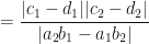 \displaystyle = \frac{|c_1-d_1||c_2-d_2|}{| a_2b_1-a_1 b_2 |} 