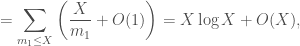 \displaystyle = \sum_{m_1 \leq X} \left(\frac{X}{m_1}+O(1)\right) = X \log X + O(X),