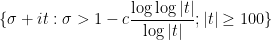 \displaystyle \{ \sigma+it: \sigma > 1 - c \frac{\log\log|t|}{\log |t|}; |t| \geq 100 \}