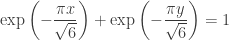\displaystyle \exp \left( - \frac{\pi x}{\sqrt{6}} \right) + \exp \left( - \frac{\pi y}{\sqrt{6}} \right) = 1