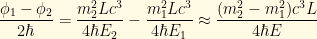 \displaystyle \frac{\phi_1 - \phi_2}{2\hbar} = \frac{m_2^2Lc^3}{4\hbar E_2} - \frac{m_1^2Lc^3}{4\hbar E_1} \approx \frac{(m_2^2 - m_1^2)c^3L}{4\hbar E}