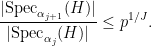 \displaystyle \frac{| {\rm Spec}_{\alpha_{j+1}}(H)|}{|{\rm Spec}_{\alpha_j}(H)|} \leq p^{1/J}.