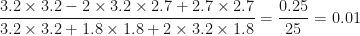 \displaystyle \frac{ 3.2  \times  3.2 - 2  \times 3.2  \times  2.7 + 2.7  \times  2.7 }{ 3.2  \times  3.2+ 1.8  \times  1.8 + 2 \times  3.2  \times  1.8 }   =   \frac{0.25}{25}   =0.01 