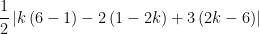 \displaystyle \frac{1}{2}\left| k\left( 6-1 \right)-2\left( 1-2k \right)+3\left( 2k-6 \right) \right|