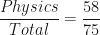 \displaystyle \frac{Physics}{Total} = \frac{58}{75} 