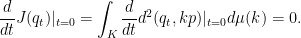 \displaystyle \frac{d}{dt} J(q_t)|_{t=0} = \int_K \frac{d}{dt} d^2(q_t, kp) |_{t=0} d\mu(k) = 0.