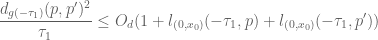 \displaystyle \frac{d_{g(-\tau_1)}(p,p')^2}{\tau_1} \leq O_d( 1 + l_{(0,x_0)}(-\tau_1,p) +l_{(0,x_0)}(-\tau_1,p') )