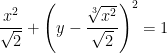 \displaystyle \frac{x^2}{\sqrt{2}} + \left( y - \frac{ \sqrt[3]{x^2} }{\sqrt{2}} \right)^2 = 1