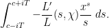\displaystyle \int_{c-iT}^{c+iT} -\frac{L'}{L}(s, \chi) \frac{x^s}{s} \; ds. 