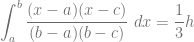 \displaystyle \int_a^b \dfrac{(x-a)(x-c)}{(b-a)(b-c)} ~dx = \dfrac{1}{3} h