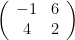 \displaystyle \left( {\begin{array}{*{20}{c}} {-1} & 6 \\ 4 & 2 \end{array}} \right)