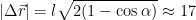 \displaystyle \left| \Delta \vec{r} \right|=l\sqrt{2(1-\cos \alpha )}\approx 17