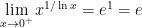 \displaystyle \lim_{x \to 0^+} x^{1/\ln x} = e^1 = e