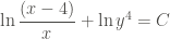 \displaystyle \ln{\frac{(x-4)}{x}} + \ln{y^4} = C
