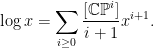 \displaystyle \log x = \sum_{i \geq 0 } \frac{[\mathbb{CP}^i]}{i+1} x^{i+1}. 
