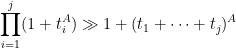 \displaystyle \prod_{i=1}^j (1+t_i^A) \gg 1 + (t_1+\dots+t_j)^A