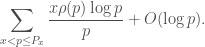 \displaystyle \sum_{x < p \leq P_x} \frac{x\rho(p)\log p}{p} + O(\log p).