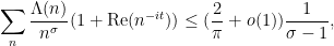\displaystyle \sum_n \frac{\Lambda(n)}{n^\sigma} (1+\hbox{Re}(n^{-it})) \leq (\frac{2}{\pi}+o(1)) \frac{1}{\sigma-1},
