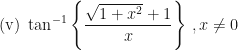 \displaystyle \text{(v) } \tan^{-1}  \Bigg\{  \frac{\sqrt{1+x^2} + 1}{x}  \Bigg\}  \ , x \neq 0  