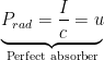 \displaystyle \underbrace{{{P}_{rad}}=\frac{I}{c}=u}_{\text{Perfect absorber}}