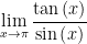 \displaystyle \underset{x\to \pi }{\mathop{\lim }}\,\frac{\tan \left( x \right)}{\sin \left( x \right)}