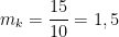 \displaystyle {{m}_{k}}=\frac{15}{10}=1,5