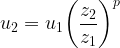 \displaystyle {{u}_{2}}={{u}_{1}}{{\left( {\frac{{{{z}_{2}}}}{{{{z}_{1}}}}} \right)}^{p}}