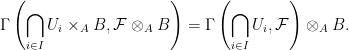 \displaystyle  \Gamma\left( \bigcap_{i \in I} U_i \times_A B, \mathcal{F}\otimes_A B\right) =   \Gamma\left( \bigcap_{i \in I} U_i, \mathcal{F}\right) \otimes_A B.  