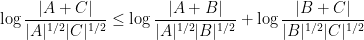 \displaystyle  \log \frac{|A+C|}{|A|^{1/2} |C|^{1/2}} \leq \log \frac{|A+B|}{|A|^{1/2} |B|^{1/2}} + \log \frac{|B+C|}{|B|^{1/2} |C|^{1/2}}