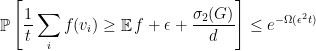 \displaystyle  \mathop{\mathbb P} \left[ \frac 1t \sum_i f(v_i) \geq \mathop{\mathbb E} f + \epsilon+ \frac{\sigma_2(G) }{d} \right] \leq e^{-\Omega(\epsilon^2 t)} 