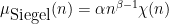 \displaystyle  \mu_{\hbox{Siegel}}(n) = \alpha n^{\beta-1} \chi(n)