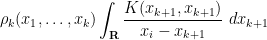 \displaystyle  \rho_k(x_1,\ldots,x_k) \int_{\bf R} \frac{K(x_{k+1},x_{k+1})}{x_i-x_{k+1}}\ dx_{k+1} 