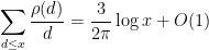 \displaystyle  \sum_{d \leq x} \frac{\rho(d)}{d} = \frac{3}{2\pi} \log x + O(1)