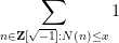 \displaystyle  \sum_{n \in {\bf Z}[\sqrt{-1}]: N(n) \leq x} 1 