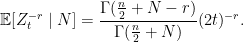 \displaystyle  {\mathbb E}[Z_t^{-r}\mid N]=\frac{\Gamma(\frac n2+N-r)}{\Gamma(\frac n2+N)}(2t)^{-r}. 