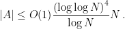 \displaystyle  |A| \leq O(1) \frac{\left(\log \log N\right)^4}{\log N} N\,.  