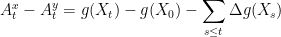\displaystyle  A^x_t-A^y_t=g(X_t)-g(X_0)-\sum_{s\le t}\Delta g(X_s) 