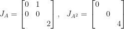 \displaystyle  J_A=\begin{bmatrix}  0&1&\\  0&0&\\  &&2  \end{bmatrix},~~J_{A^2}=\begin{bmatrix}  0&&\\  &0&\\  &&4  \end{bmatrix}